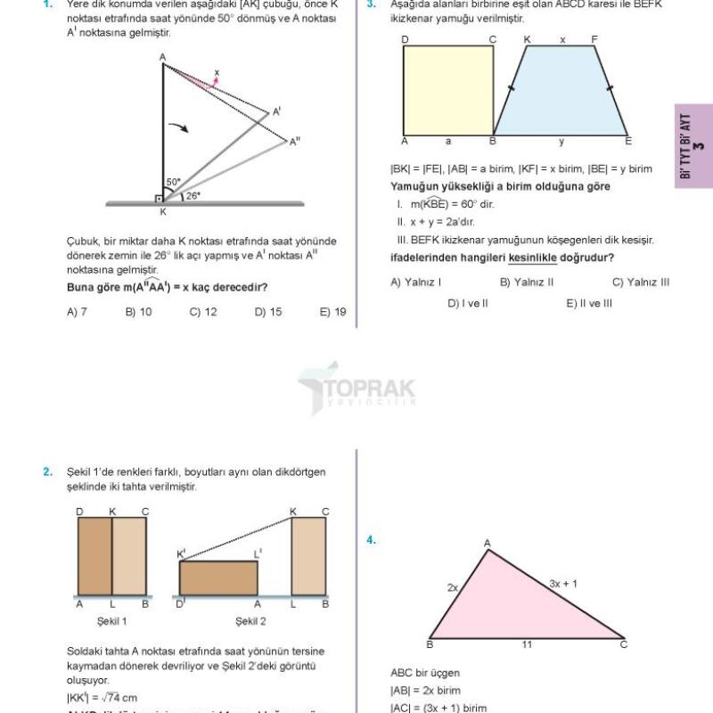 TOPRAK TYT-AYT Geometri Deneme Kitabı (GÜNCEL)
